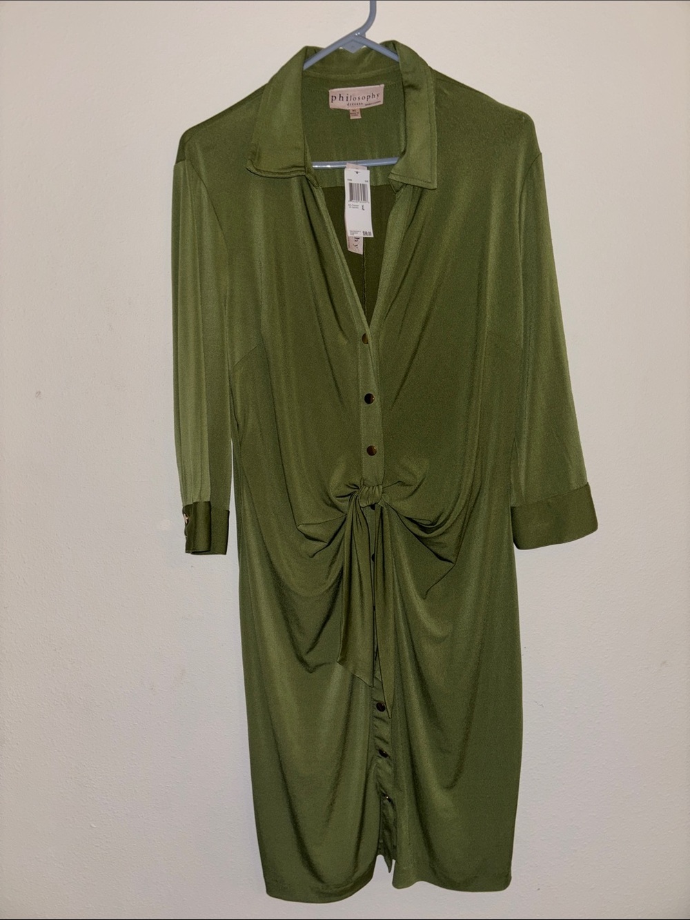 Philosophy Olive Knot-Front Collared Midi Dress